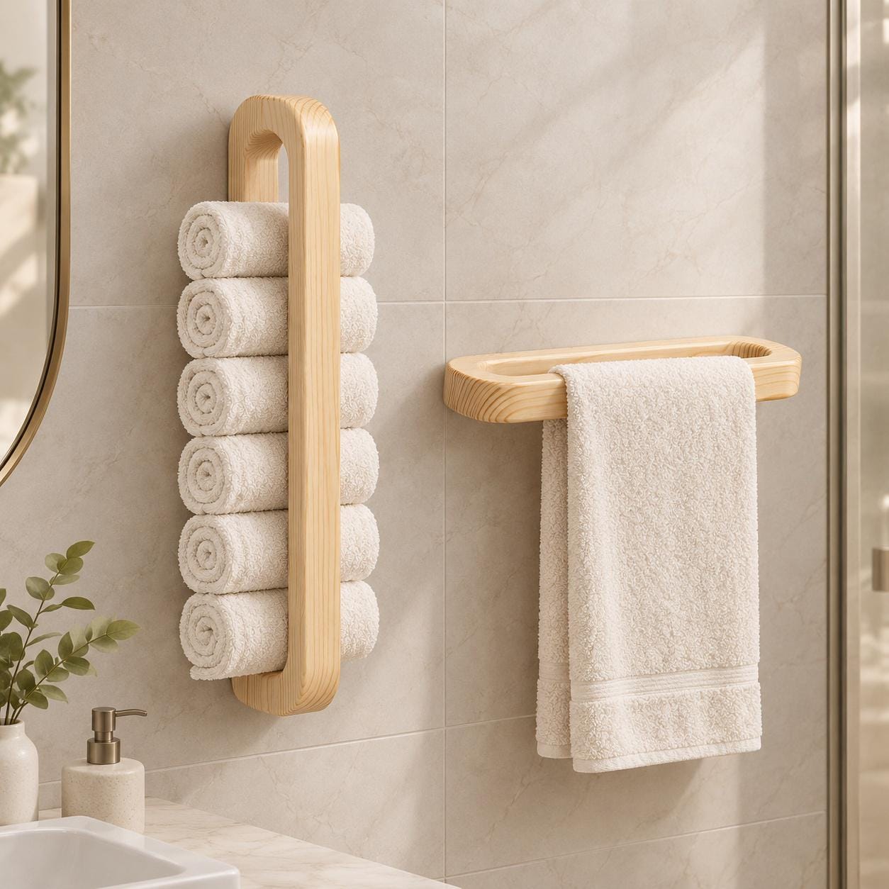 Housewarming Gift, Personalized Wooden Towel Holder, Wall Mounted Towel Rack, Custom Bathroom Decor, Wood Towel Hanger, Japandi Home Decor