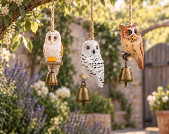 Custom Owl Wind Chime,Personalized Owl Garden Decor,Hanging Bird Chime,Backyard Patio Decoration,Memorial Gift,Nature Lover Birdwatcher Gift