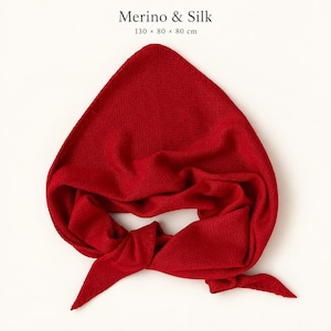 Bufanda triangular de lana merino roja y seda, pañuelo de punto fino, 130 × 80 × 80 cm