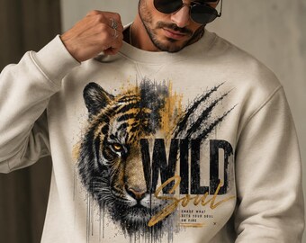 Wild Soul PNG, Tiger PNG Design, Grunge Tiger Graphic, Men's T Shirt Design PNG, Wild Animal Clipart, Motivational Quote png