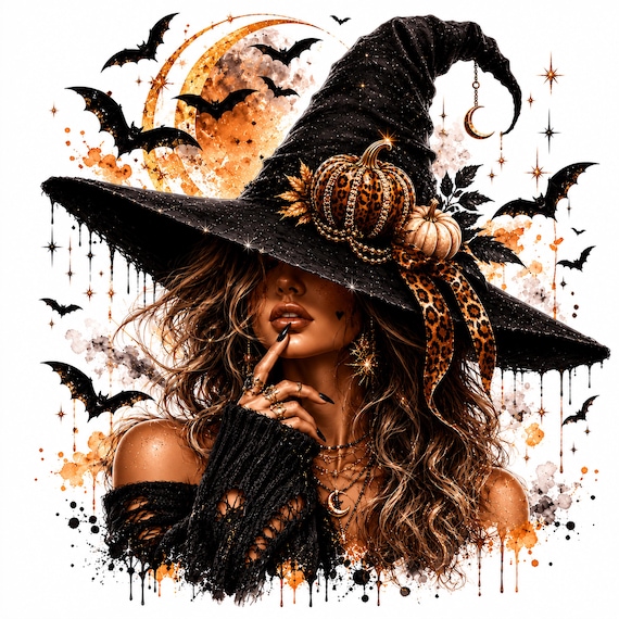 Halloween Witch PNG, Gothic Witch PNG, Leopard Pumpkin PNG, Witch Hat Clipart, Spooky Season png, Fall Halloween Digital Download
