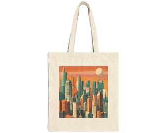 Mid-Century Cityscape Tote Bag - Retro Design
