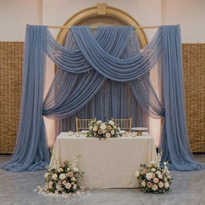 Dusty Blue Wedding Arch Draping Fabric | Sheer Tulle Backdrop Curtain, Continuous Roll Chiffon, Sweetheart Table & Fairy Tale Event Decor