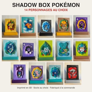 Shadow Box Pokémon 3D au choix | 14 personnages | Cadre multicouche imprimé en 3D | Déco murale gamer | Idée cadeau