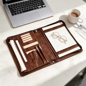 Personlig A4-portfölj i vintagestil med PU-läder, anpassad dragkedja, A4-arrangör med amerikanska brev, 13,3-tums laptopfodral, kontorspresent till män