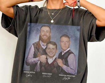George Kittle Brock Purdy Christian McCaffrey Shirt, San Francisco 49ers Awkward Family Photo Shirt, Vintage Football Meme T-Shirt