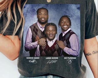 Lamar Jackson Derrick Henry Zay Flowers Baltimore Football Shirt, Retro 90s Bootleg Graphic Shirt, Comfort Colors  Game Day Fan Gift