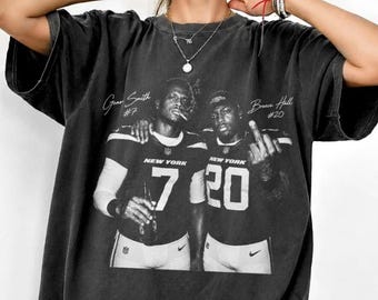 Geno Smith Breece Hall Shirt, New York Football Beer Graphic Tee Funny Apparel, Retro Game Day Fan Gift