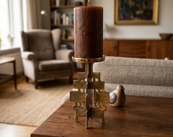 Brutalistische messing kandelaar van Heinz Goll Style | Sculpturale bronzen kandelaar in mid-century modern stijl | Oostenrijkse retro woondecoratie uit de jaren 60