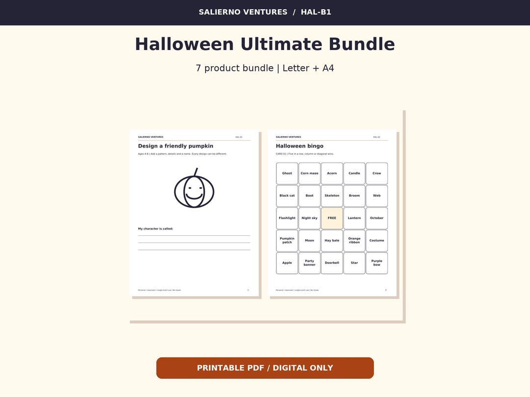 Halloween Printable Bundle, 7 Kids and Family Activity Packs, Bingo for ...