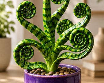 Seltene Spiral-Sansevieria | Gekräuselte Sansevieria im lila Keramiktopf | Einzigartige Zimmerpflanze | Geschenk für Pflanzenliebhaber