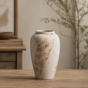 Jarrón de cerámica blanca envejecida / Decoración retro texturizada para flores secas y hierba de la Pampa