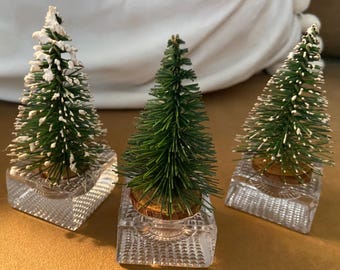 lot of 3 vintage cut glass salt cellars upcycled with bottlebrush trees