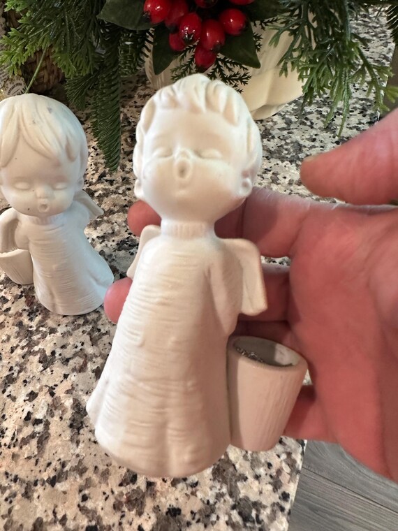 ヴィンテージ 日本製 陶器製 天使のキャンドルホルダー ペア - キス