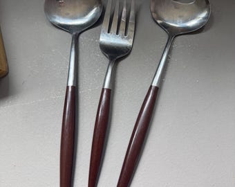 Vintage MCM Set mit 3 Ekco Eterna Canoe Edelstahl Servierbesteck