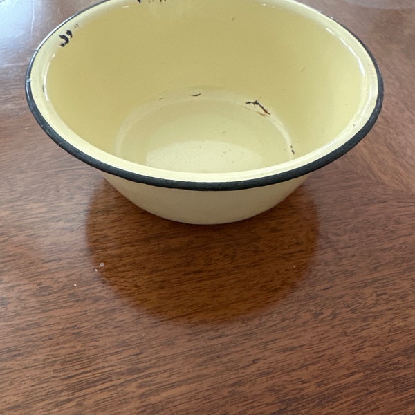 Vintage Pale Yellow Enamelware Bowl