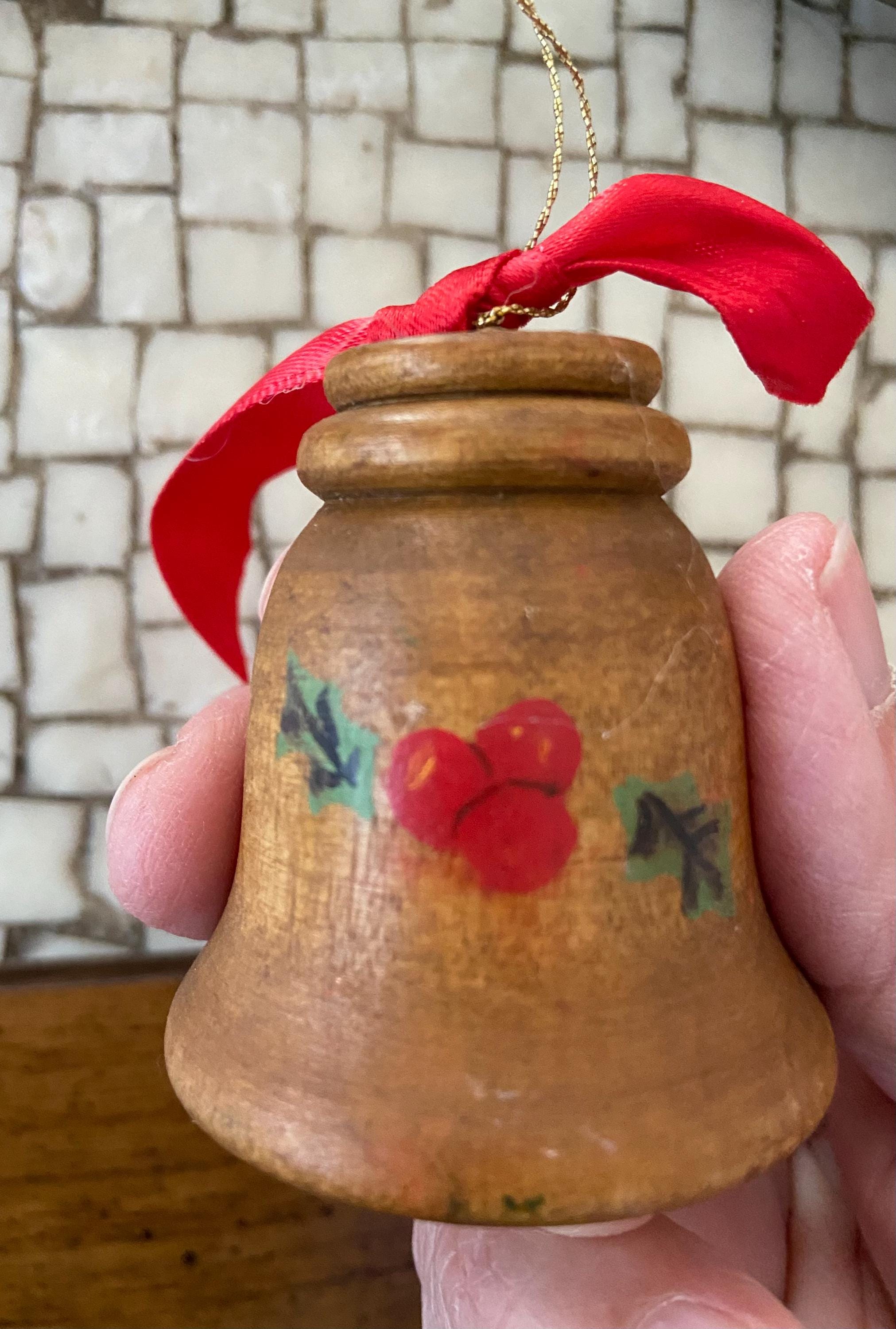 Vintage Hand Turned and Painted Wooden Christmas Bell - Etsy