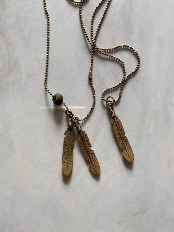 Set of 2 Layering Antique Brass Feather Chains - image 2