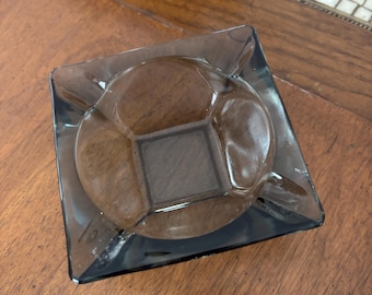 Vintage 1970sanchor hocking smokey Glass square Ashtray
