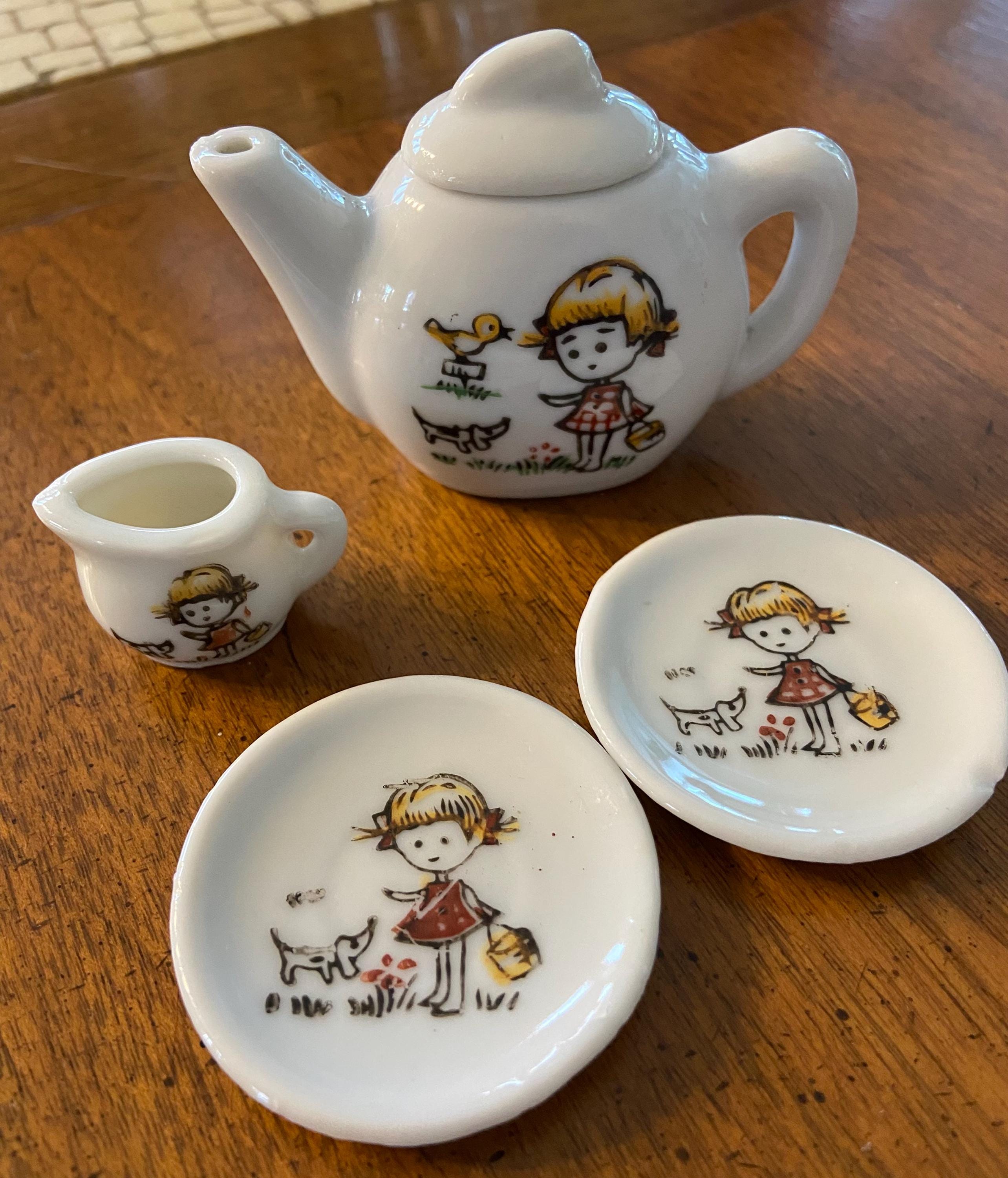 Vintage Miniature Japanese Tea Set Pieces With Girl and Puppy - Etsy