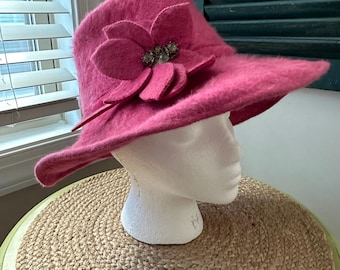 Cappello vintage Lazarus in feltro di lana a tesa larga, taglia 22