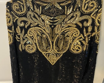 Chaqueta de cóctel vintage de seda con lentejuelas y cuentas de cristal de Rina Z para mujer.