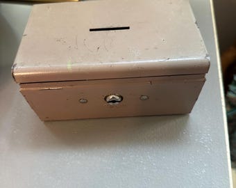 Vintage Metal Coin Bank, Press Lock to Open- No Key