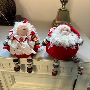 Vintage Mr & Mrs Clause Beadbag Dolls with Sewing Notions