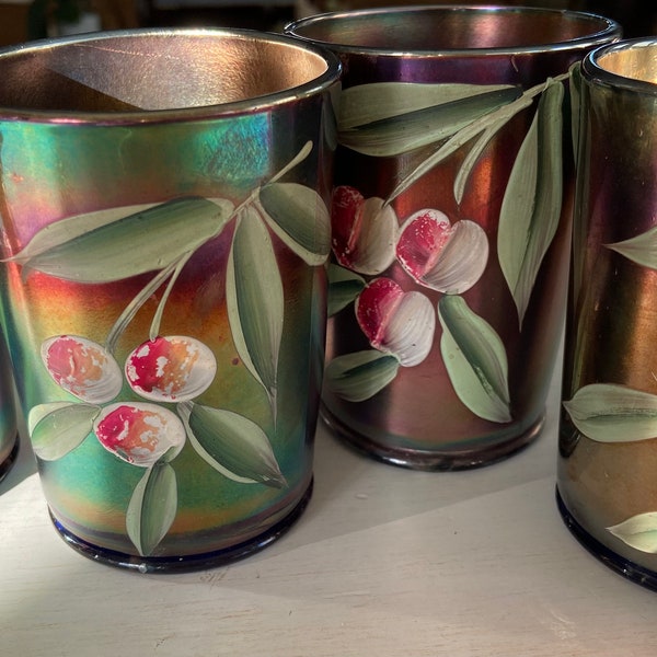 Juego de vasos de cristal vintage de carnaval con cerezas