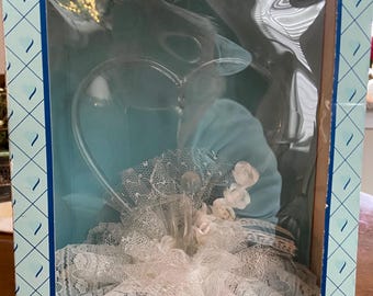 Adorno para tarta de boda con forma de corazón de cisne de cristal vintage de los años 70, en su caja original.