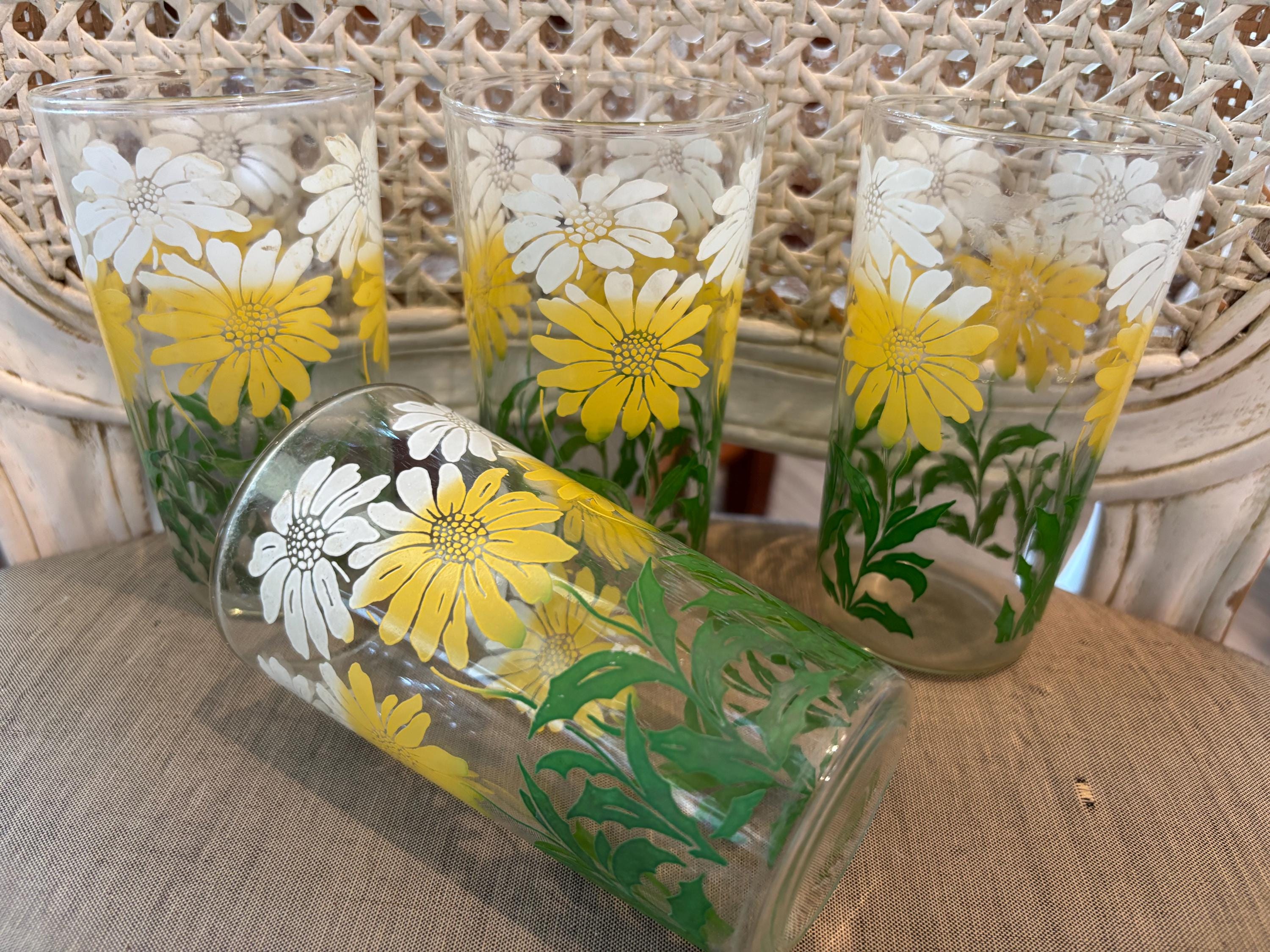 Vintage Daisy Drinking Glass - Etsy Australia