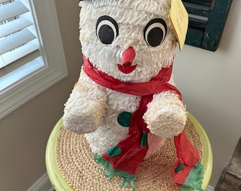 Piñata natalizia vintage a forma di pupazzo di neve