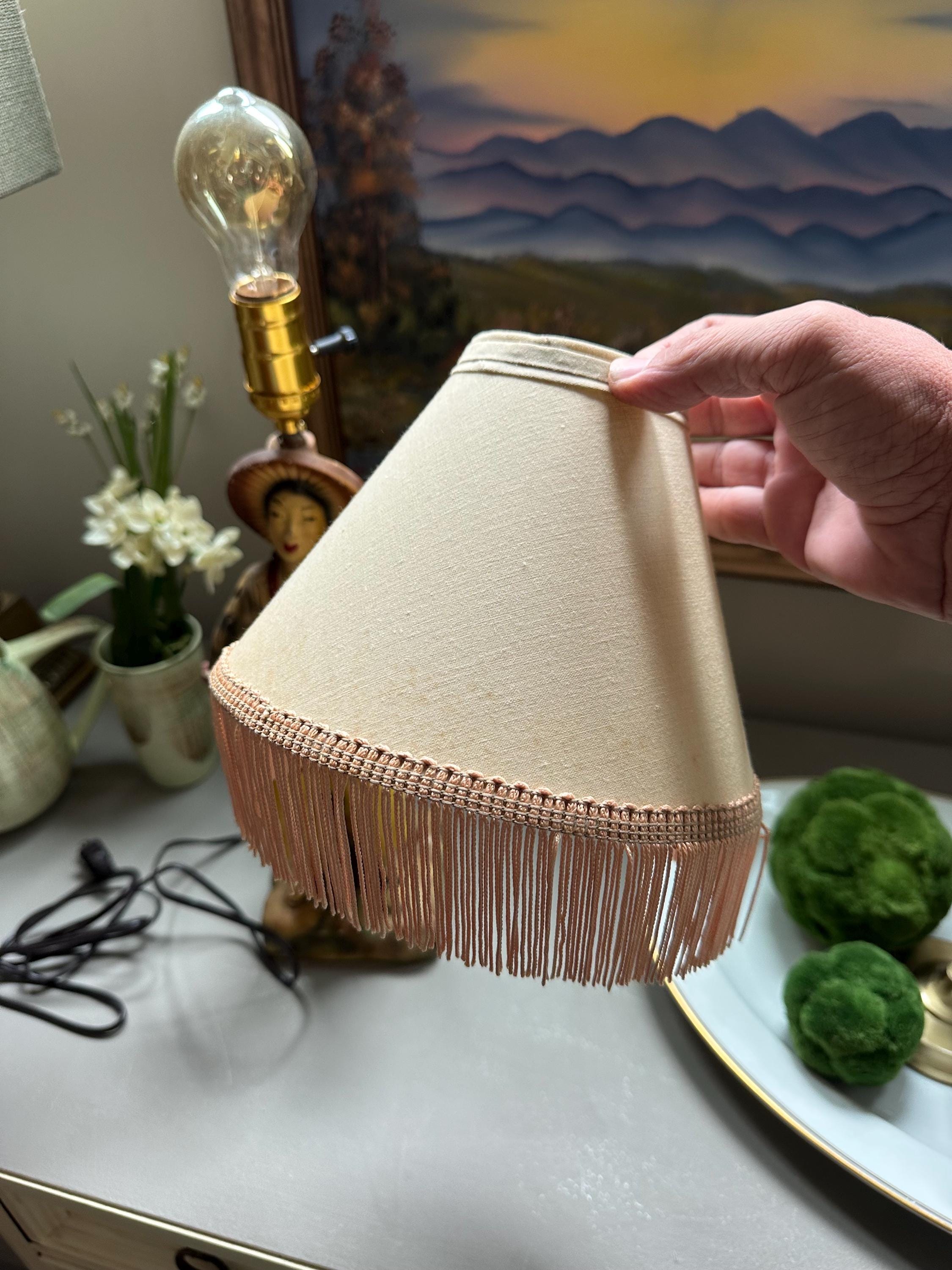 Vintage Chalk Asian Lamp With Vintage Tassel Shade - Etsy