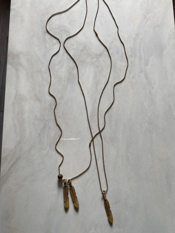 Set of 2 Layering Antique Brass Feather Chains - image 1