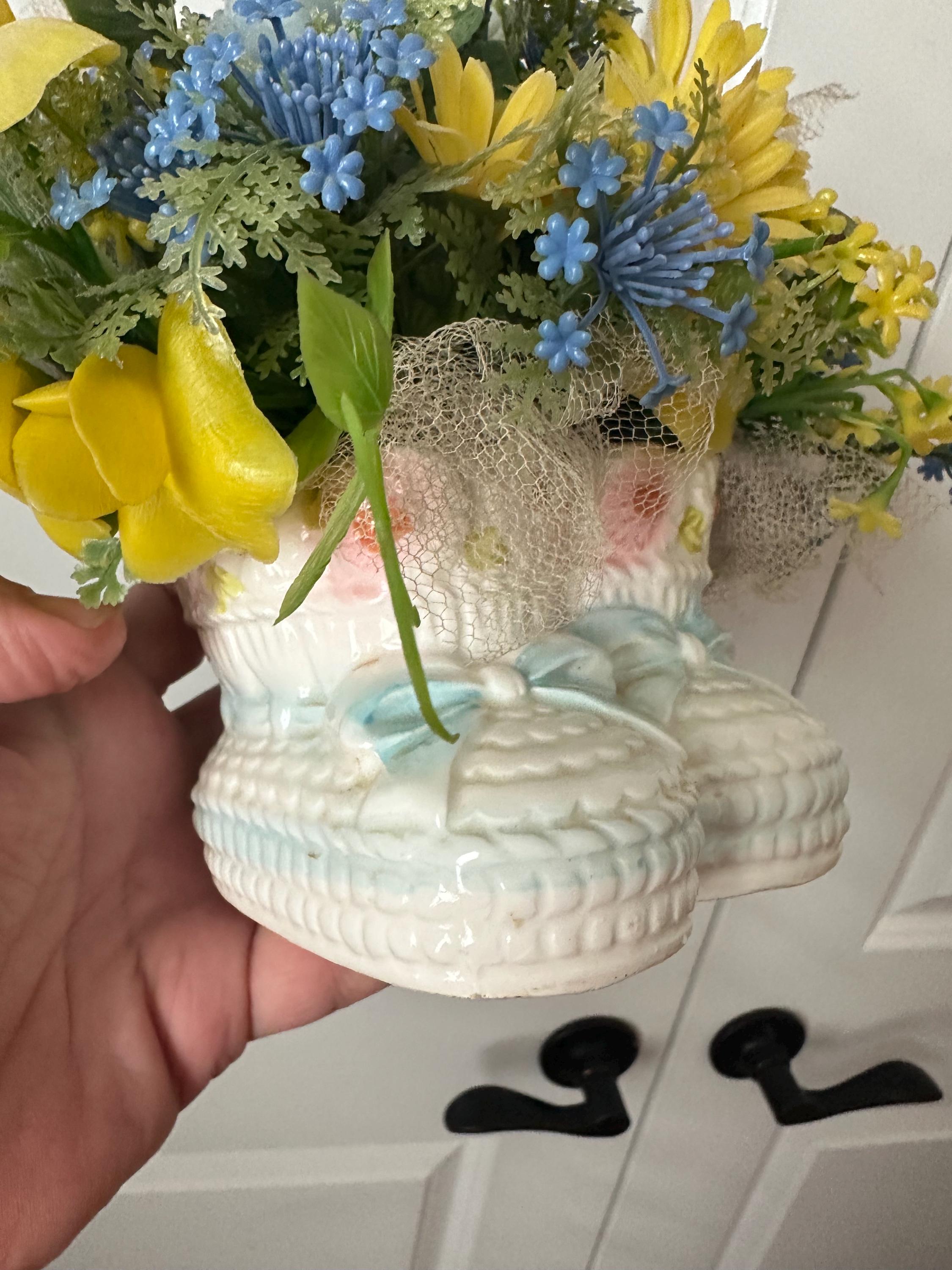 Vintage Japan Ceramic Ruben's Baby Booties Floral Planter W
