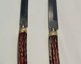 Vintage Japanse bakelieten messenset met handvat van imitatiebeen