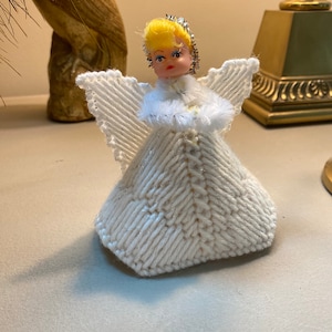Vintage Yarn Knit Angel Tree Topper w Doll Head