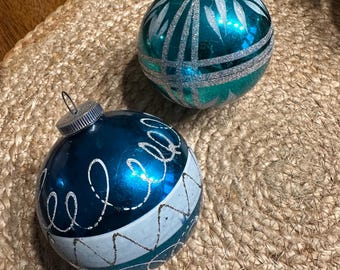 set of 2 Vintage West German Glass Christmas Ornaments