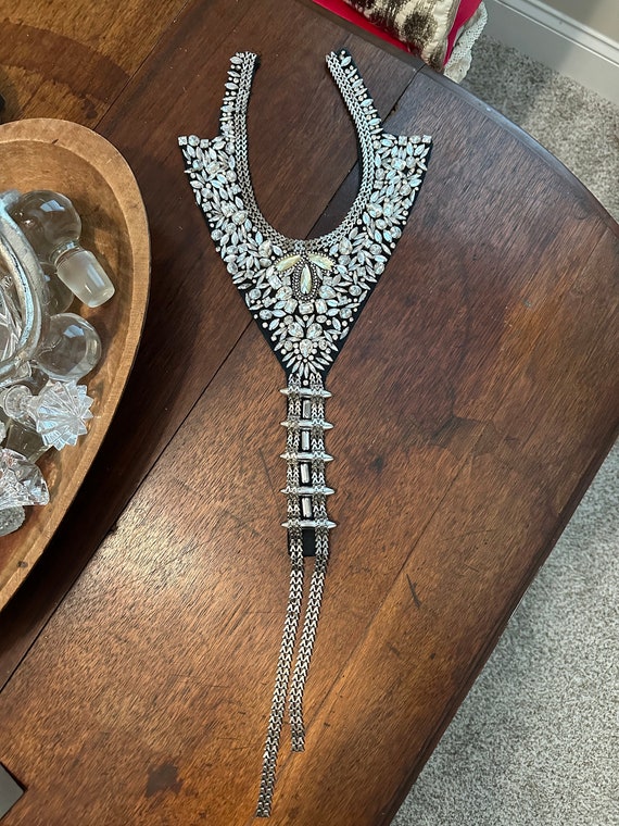 Vintage Haute Hippie Crystal Adorned Bib Necklace