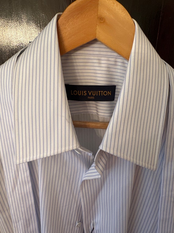 LV Men’s Blue Pinstriped Dress Shirt with matchin… - image 2