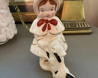 Vintage Ceramic Winter Girl & Puppy Figurine