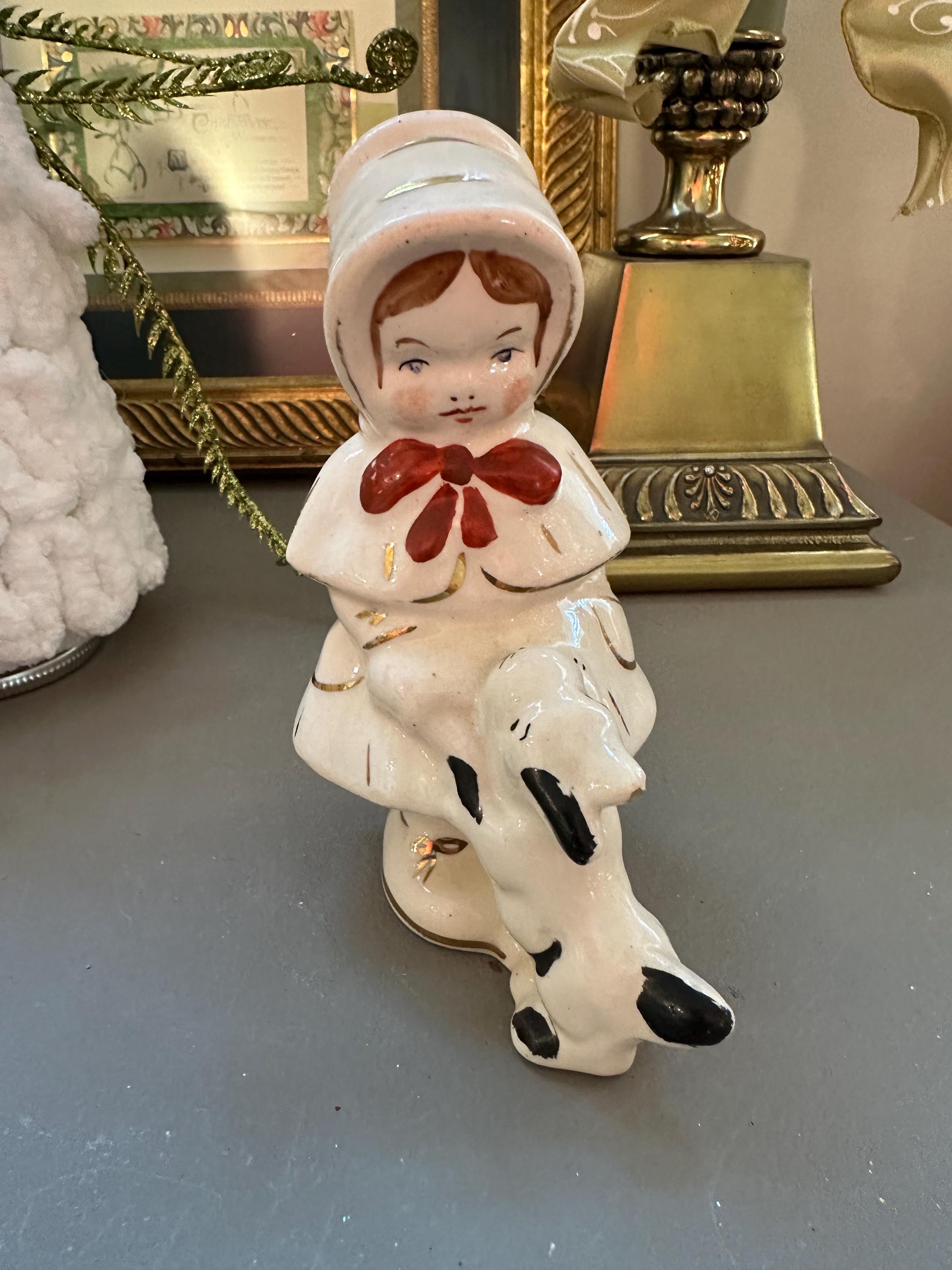冬の子供と犬の陶器置物 ヴィンテージ セラミック製 冬の少女と子犬の置物 - Etsy 日本