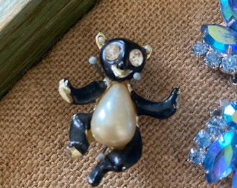 Vintage Panda Brooch w Crystal Eyes and Pearl Torso