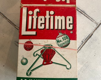Soporte para árbol de Navidad vintage de por vida. Completo con caja, sin piezas faltantes.