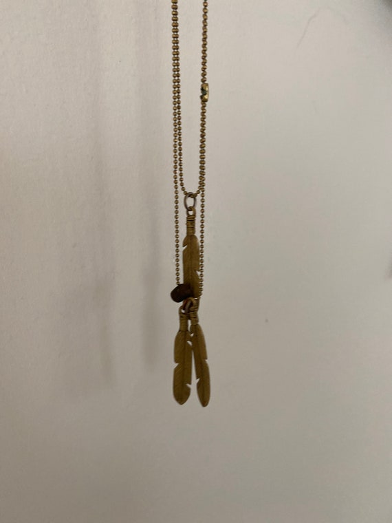 Set of 2 Layering Antique Brass Feather Chains - image 3