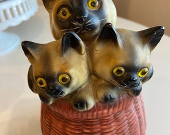 Vintage Lego Japan Music Box - Siamese Kittens In Basket