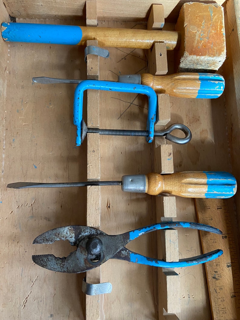 Vintage Toy Tool Chest and Tools Etsy