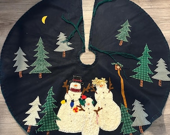 Felted Snowman Forest Christmas Tree Skirt 42’ diameter