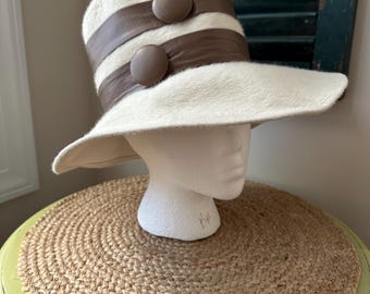 Cappello vintage Jan Leslie in feltro di legno a tesa larga