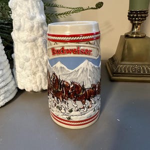 Vintage 1985 Budweiser Clydesdales Holiday Beer Stein